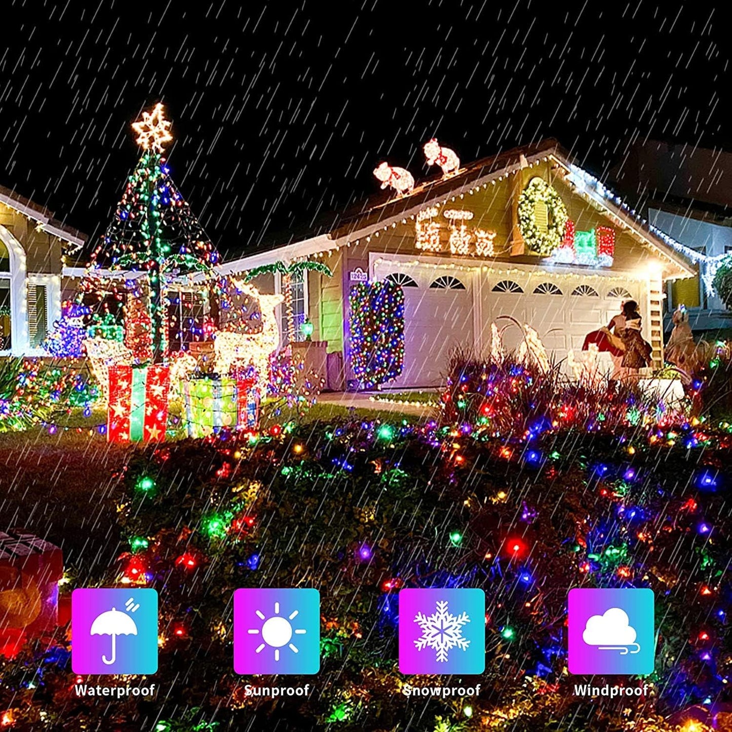 300 LED Christmas Lights Outdoor Waterproof, Multicolor Christmas Tree Lights Plug In, 8 Modes Twinkle Fairy String Lights for Indoor Xmas Wedding Party Garden Decoration