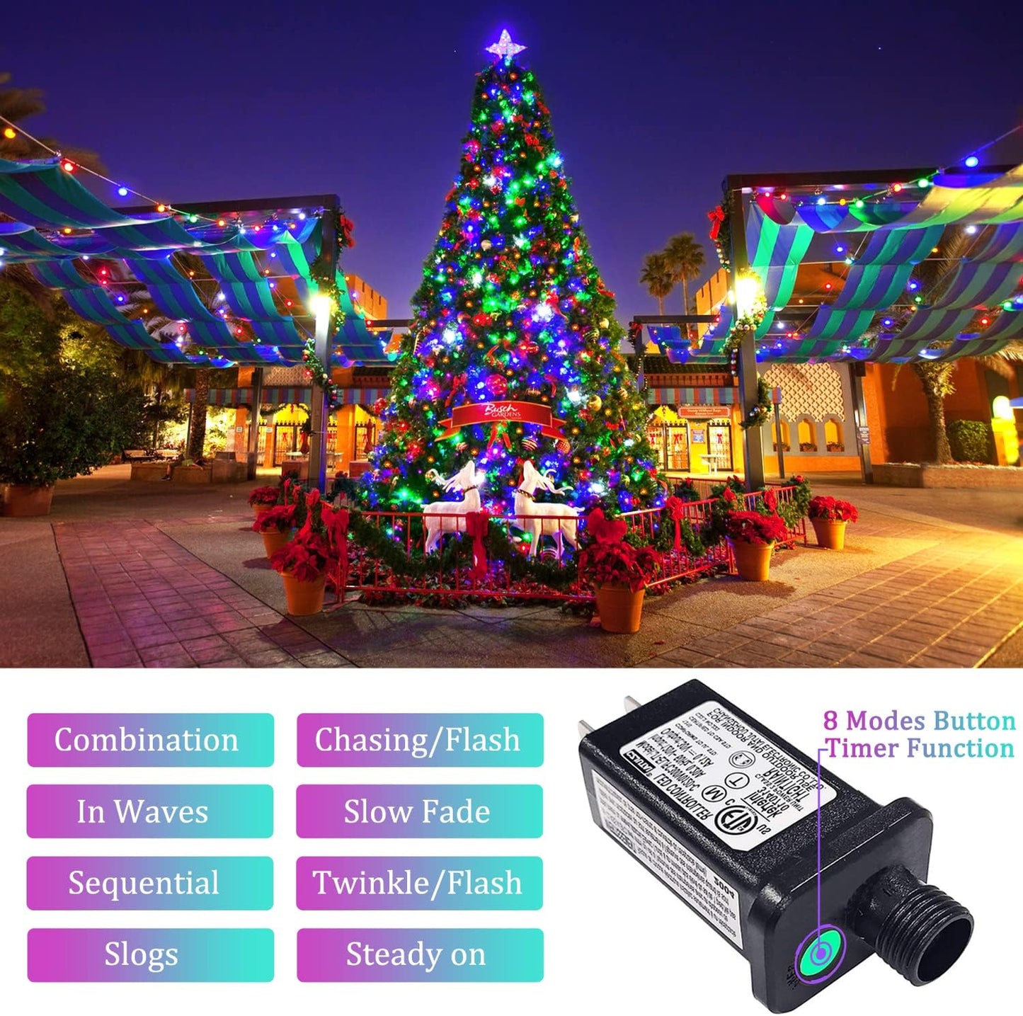 300 LED Christmas Lights Outdoor Waterproof, Multicolor Christmas Tree Lights Plug In, 8 Modes Twinkle Fairy String Lights for Indoor Xmas Wedding Party Garden Decoration